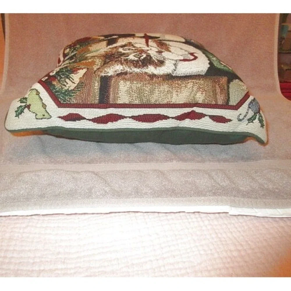 Vtg Cat Tapestry Throw Pillow 16